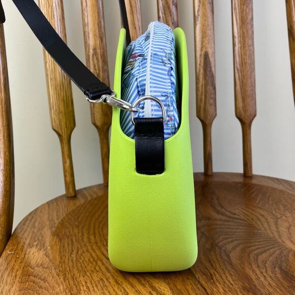 OBag Moon Bag Avocado Green Blue Floral Removable Insert Black Crossbody Strap - Picture 6 of 16